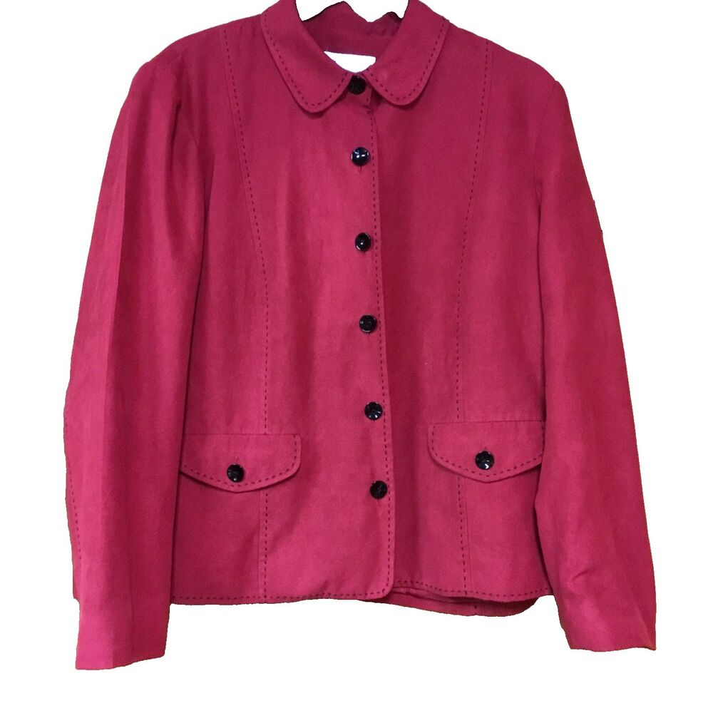 Alfred Dunner Button up Jacket With Quilt Stitching Pockets Lined 16P Deep Pink